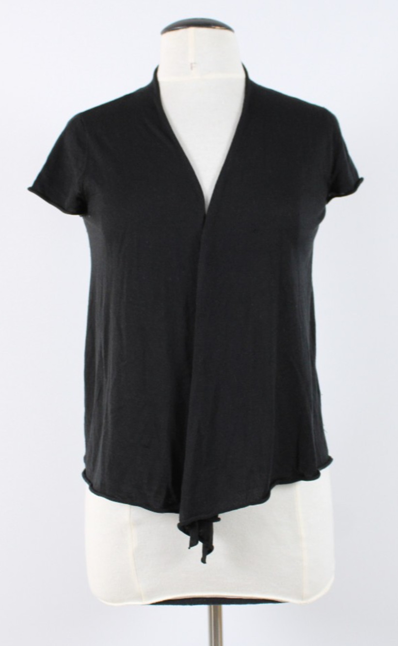 A2 Auth EILEEN FISHER Silk Cotton Open Front Cardigan Black Short Sleeve Size S